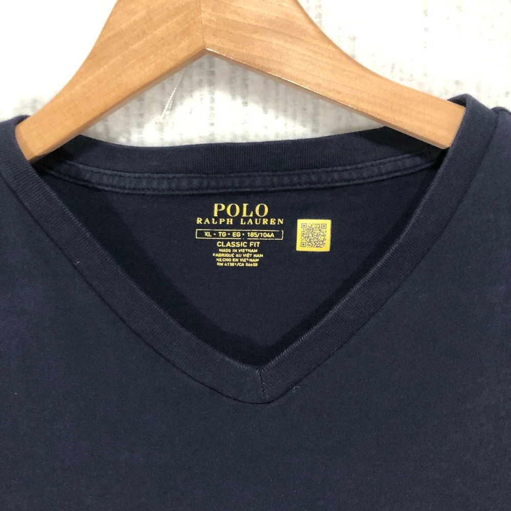 Polo Ralph Lauren Mens XL Navy Blue V-Neck Short Sleeve Pony Logo T-Shirt
